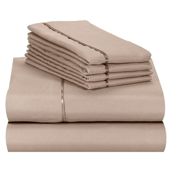 Lexington Elegance Ensemble de Draps 6 Pcs à Poches Profondes 18 Pouces Sans Plis (Kaki Clair, Très Grand)