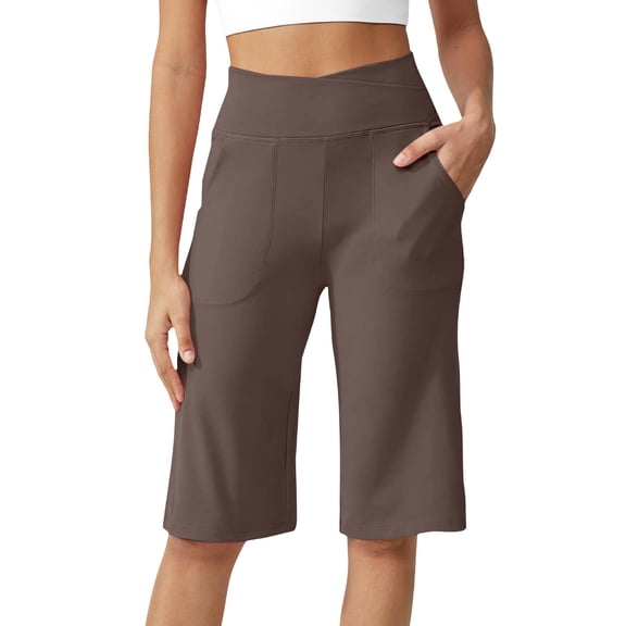 Yoga Pants for Women Yoga Shorts With Pockets Knee Length High Waisted Summer Gym Athletic Casual Pants