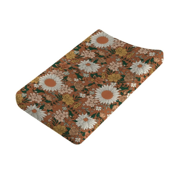 Baby Wildflower Meadows Changing Pad Covers for Boy Girl 32''x 16'' Retro Boho Floral Leaves Fitted Changing Pad Sheets Soft Diaper Changing Table Mat