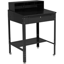 Global Industrial 254635BK Pigeonhole Riser Shop Desk with Sloped Surface Black - 34.5 x 30 x 38 in.