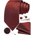 thumbnail image 2 of Dark Red Ties for Men Plaid Checkered Tie Set Silk Necktie Pocket Square Handkerchief Cufflinks Lapel Pin Tie Clip, 2 of 5