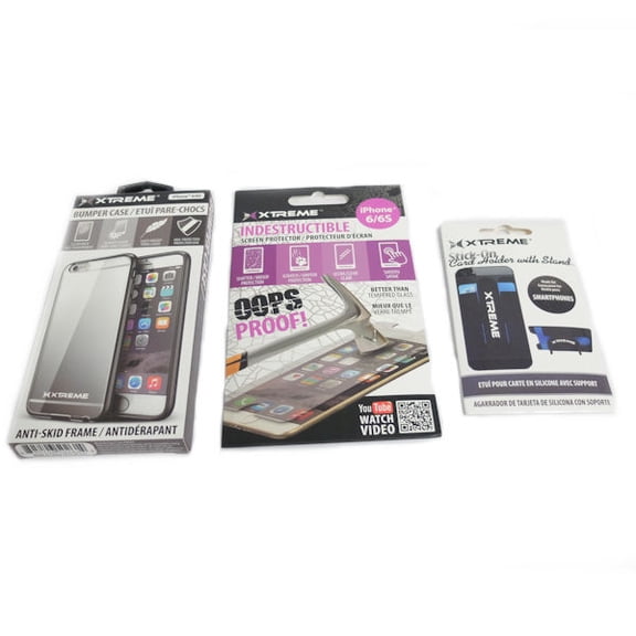 XTREME iPhone 6/6S Case, Screen Protector and Stick -on Card Holder with Stand