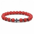 thumbnail image 5 of Handcrafted 8mm Beaded Bracelet with Cross Charm - Tiger's Eye, White Howlite, Hematite & Volcanic Stone, 5 of 15