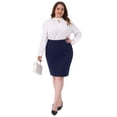 thumbnail image 3 of DARING DIVA Women's Plus Size Knee Length High Waisted Stretchy Skirt 1X Navy Blue, 3 of 6