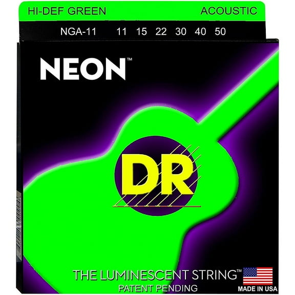 DR Strings NGA-11 NEON Hi-Def Phosphorescent Green Acoustic Strings Medium-Light