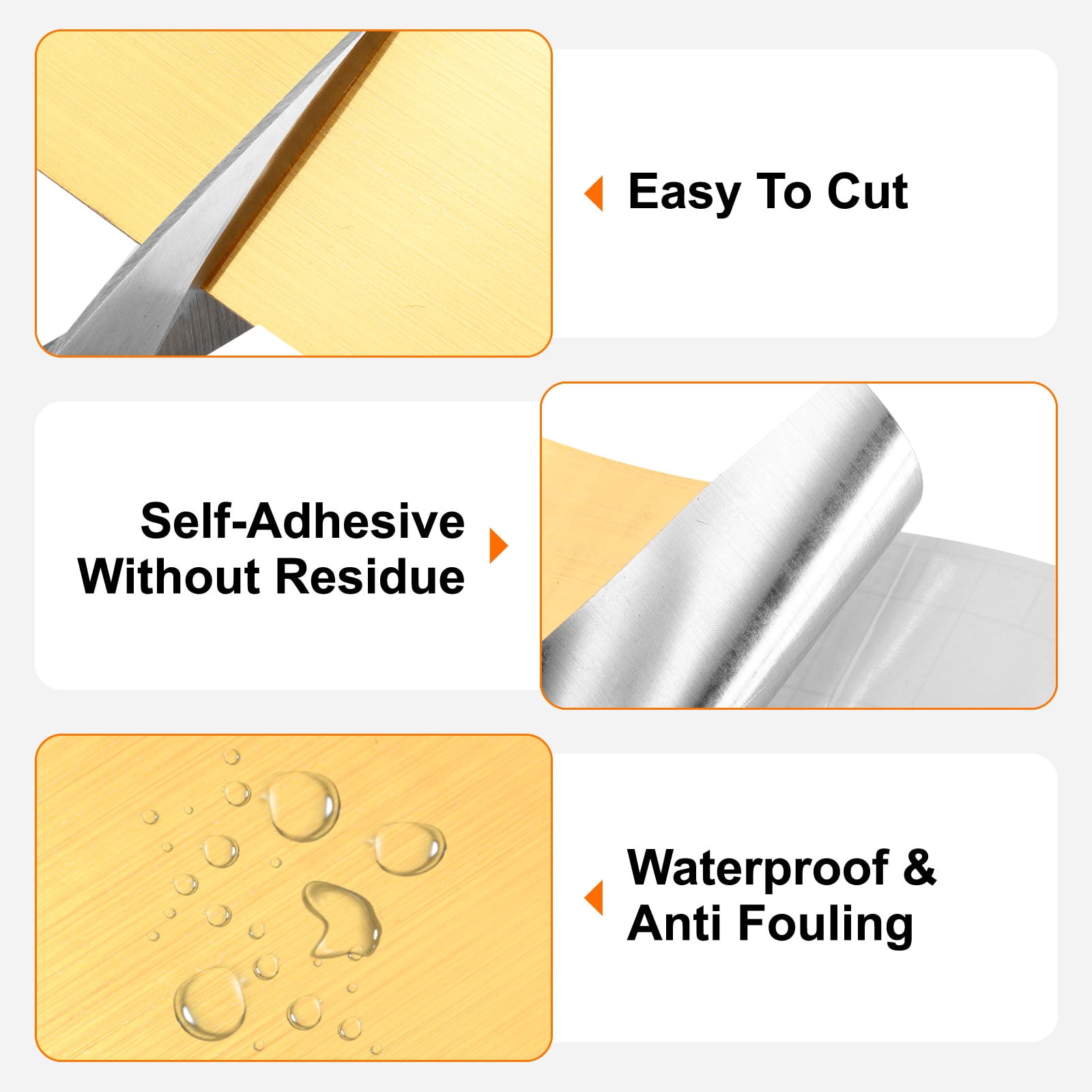 Uxcell 3" x 39ft Foil Mirror Border Peel and Stick Wood Grain Tape, Brushed Gold