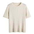 thumbnail image 3 of Women's Solid Color Cable Knit Pullover Sweater, Plus Size Crew Neck Short Sleeve Chunky Top, for Spring Summer Daily Wear or Casual Cozy Outings Beige L, 3 of 10