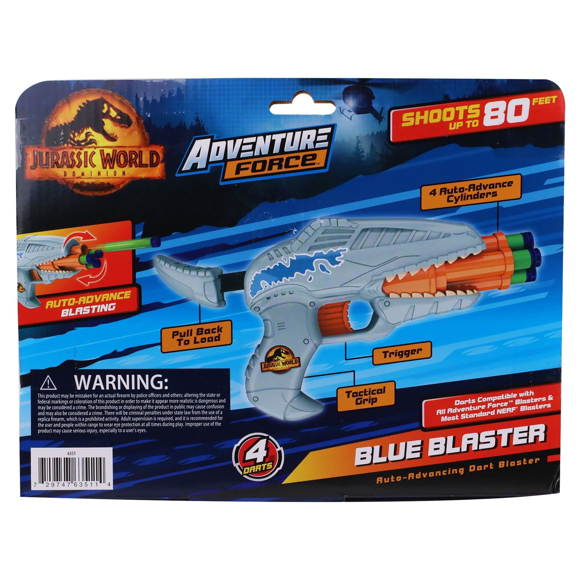 Adventure Force Jurassic Blue Blaster Auto Advancing Dart Blaster - Compatible with NERF Foam Darts