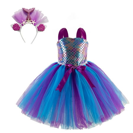 

Leutsin Summer Girls Sling Tie Neck Mermaid Show Dress Skirt + H Band