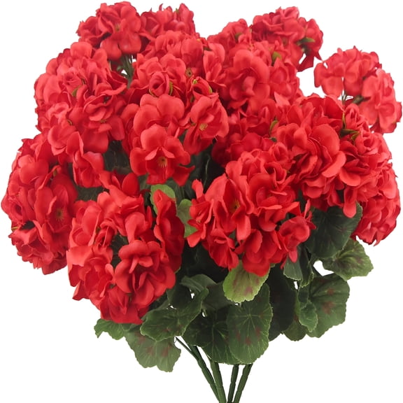 TUWAFE 2026 New 4 Pcs Artificial Geraniums Silk Flowers Outdoor Artificial Red Geranium Bush Faux Flowers Red Geraniums for Floral Home Decor Outdoor Indoor Garden Patio Cemetery Table Centerpiece