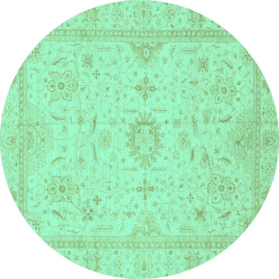 Ahgly Company Indoor Round Oriental Turquoise Blue Traditional Area Rugs, 8' Round