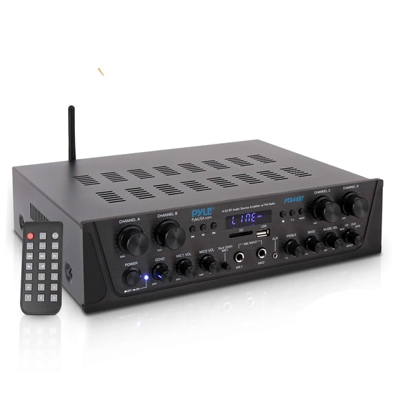 Pyle PTA44BT.5 - Home Audio Amplifier, 4-Ch. Audio Source Stereo Receiver System with FM Radio, MP3/USB/SD/AUX Playback (500 Watt)