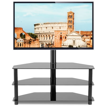 Rfiver Black Floor TV Stand with 3-Shelf for 32