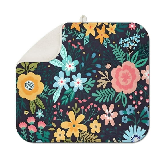 Pioneer Flower Floral Print Pattern Dish Drying Mat for Kitchen 1 Pack, Ultra Absorbent Microfiber Dishes Drainer Mats,16"x18"