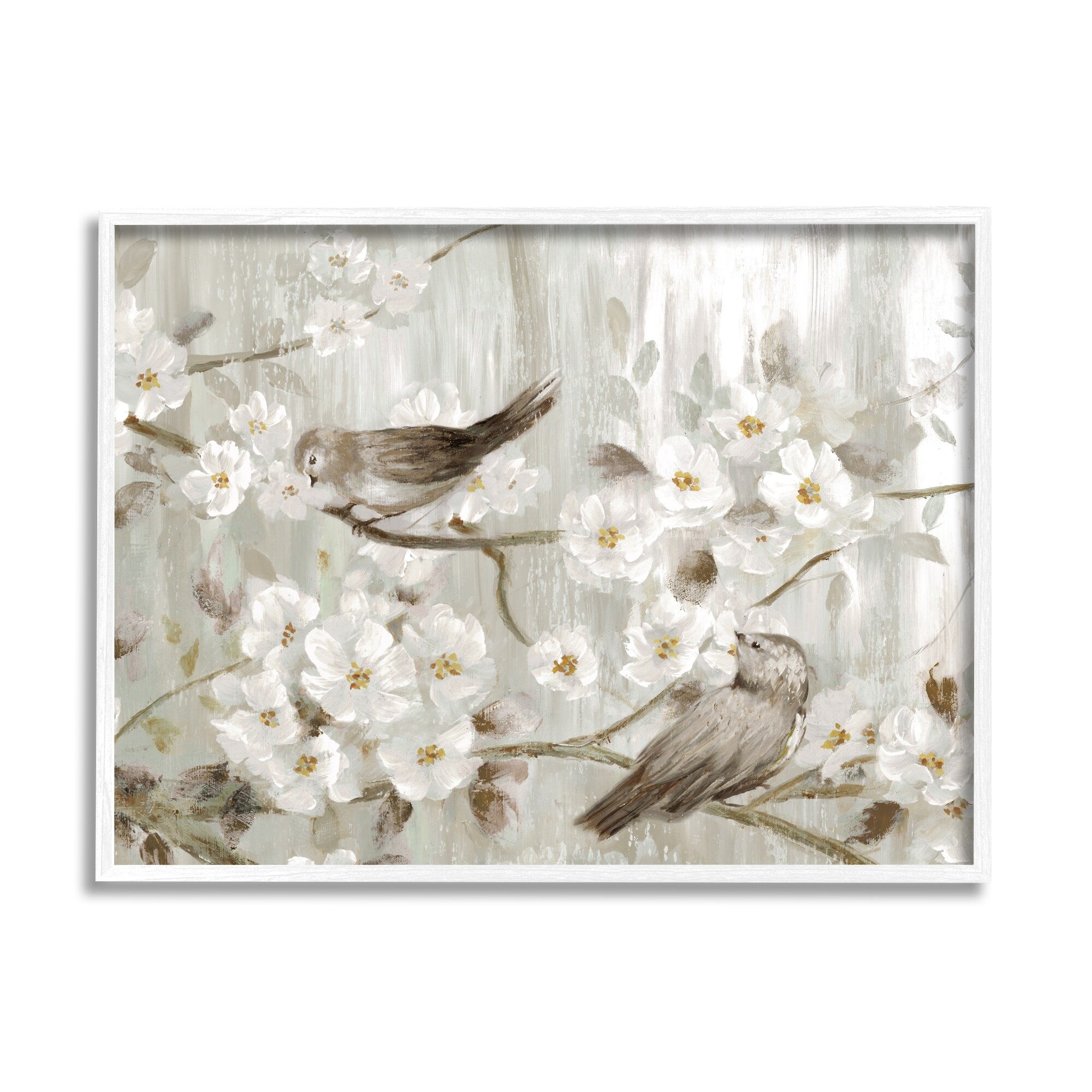 Stupell Industries Birds on Spring Blossom Tree Branches Farmhouse Painting, 30 x 24, Design by Nan
