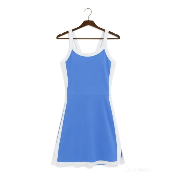 Feancey Athletic Dresses for Women Side Split Mini Tennis Dress with Shorts Color Block Casual Golf Workout Dresses Activewear Blue L