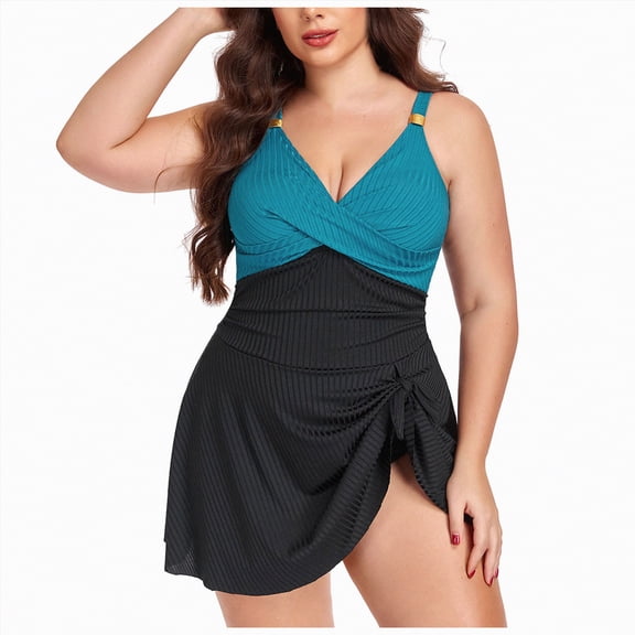 mgoYE Women Swimsuits Tummy Control One Piece Swimdress Swimsuits for Women Tummy Control Swim Dresses Skirt Bathing Suit(Blue,L)