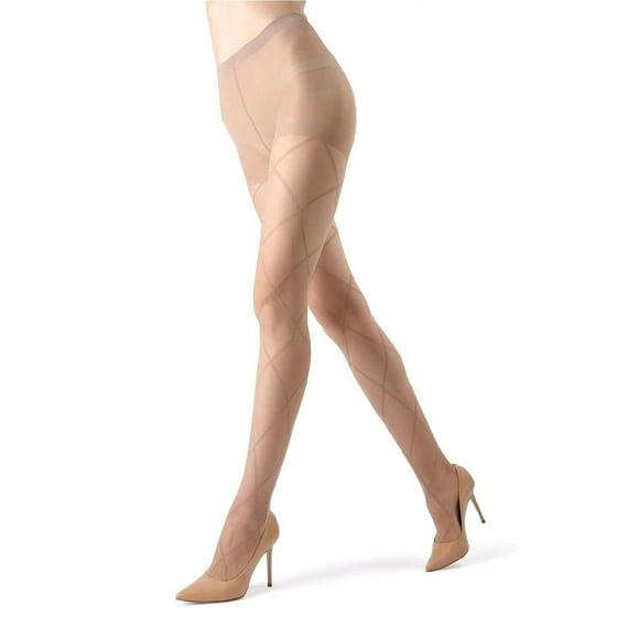MeMoi Women's Antwerp Elegant Sheer Diamond Tights Nude/Nude Small/Medium