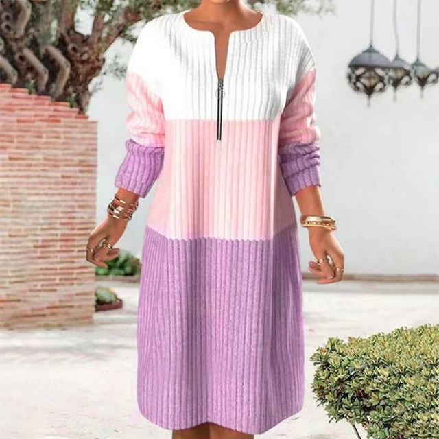 Gspmoly Robes Décontractées pour Femmes, Nouveau Chandail d'Hiver pour Femmes avec Fermeture Éclair, Panneau Contrasté, Manches Longues, Robe Longue à Fermeture Éclair, Robes de Soirée pour Femmes, Articles en Liquidation