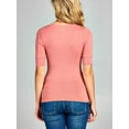 thumbnail image 3 of Women Basic Casual V-Neck Elbow Sleeve Stretchy Jersey T-Shirts Top, 3 of 4