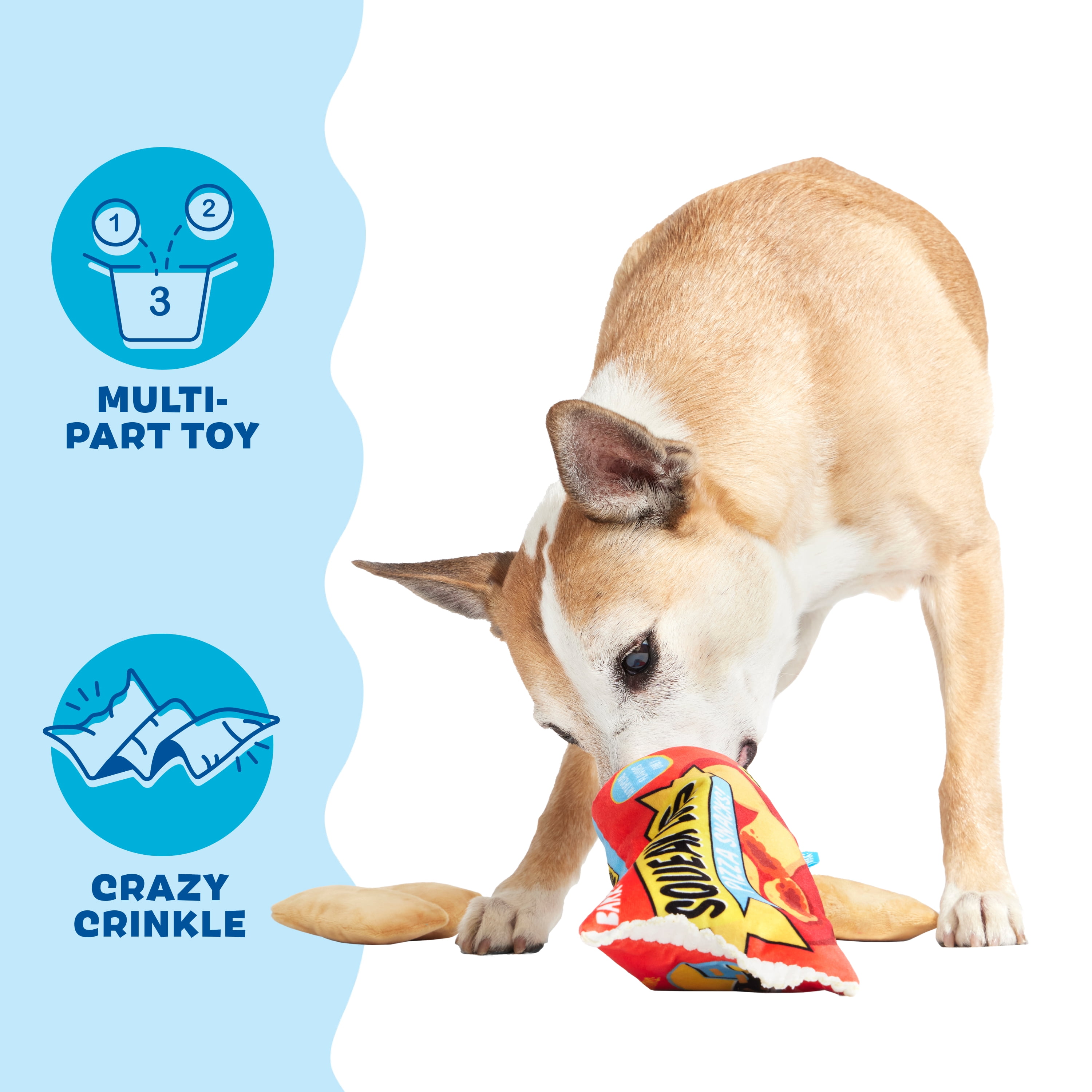 BARK 3-Part Pizza Roll Squeak Lovers Snacks Dog Toy For Medium and Large Dog Sizes
