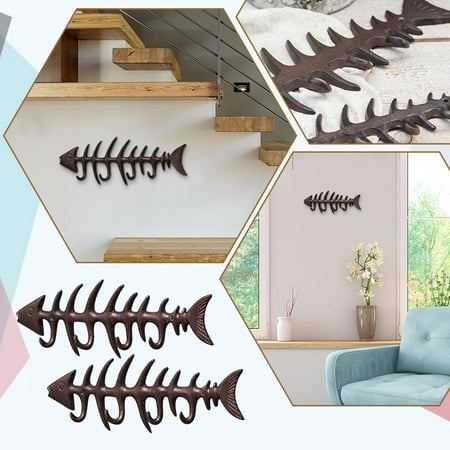 

NEGJ Iron Fishbone Shape Wall Mounted Hook Garden Courtyard Interior Decoration Pendant