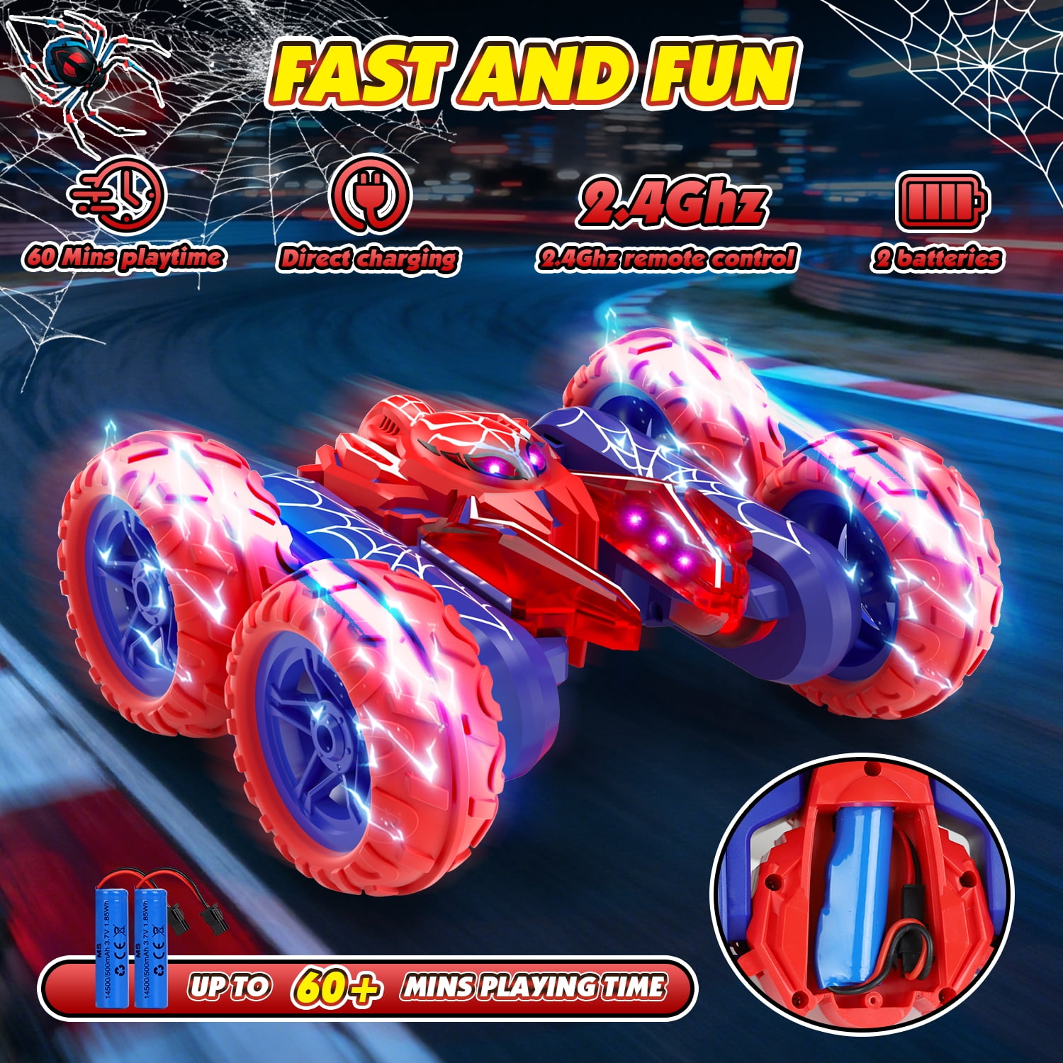 Remote Control Car, Toys for Boys 8-11 Years, 2.4Ghz Fast Stunt with 360° Rotation Cool Light, RC Car Toy for Boys 5 6 7 8 9 10 11 Year Old, Outdoor Toys Birthday Gift for Boys
