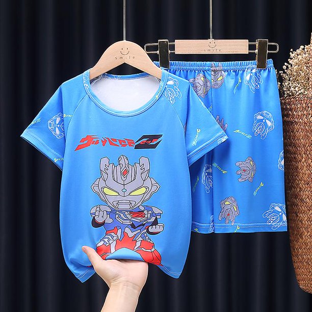8 (altura 95-108 cm) UltramanSummer Pijamas para niños Pantalones superiores Conjunto de pijamas de oso de dibujos animados Ropa para niños y niñas Pijamas para bebés Camiseta de manga corta esquí esquí Gafas de esquí