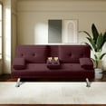 thumbnail image 7 of Futon Sofa Bed, Velvet Fabric Comfy Futon Couch Bed with 2 Square Pillows, Convertible Sleeper Sofa with Adjustable Backres Modern Loveseat Sleeper for Living Room, Burgundy Red, 7 of 7