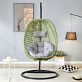 thumbnail image 3 of Hanging Egg Chair with Stand & Cushions, Outdoor and Indoor Hammock Rattan Swing Chair 350 lbs Capacity with Aluminum Steel Frame for Patio, Balcony, Backyard and Living Spaces (Green), 3 of 10