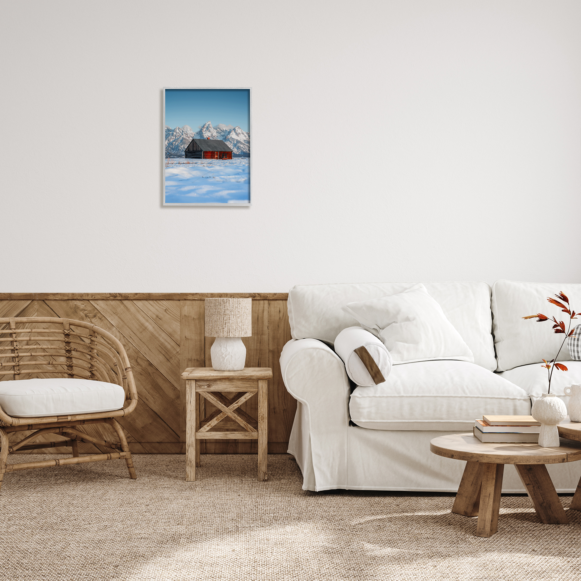 Stupell Industries Cabin in Snowy Mountains Landscape Photography Gray Framed Art Print Wall Art, 16 x 20