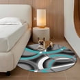 thumbnail image 3 of Round Area Rugs Collection 3 Ft, Turquoise Geometric Non-Slip Residential Carpet, Grey Classic Abstract Lines Striped Indoor Crawling Mats Doormat Runner Rugs Play Mat for Bedroom, 3 of 8
