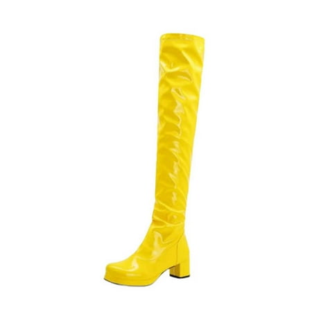 

Fesfesfes Boots Women Fashion Middle Over-the-Knee Boots Multicolor Chunky Heel Round-Toe Boots US:6(38)