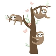 Multicolored Kids Bedroom Living Room Young Blue Sloths Decor Art Vinyl Adhesive Wall Decal - 20" x 23" Removable Living Room Nursery Room Three Baby Forest Animals Design Wall Decoration Sticker