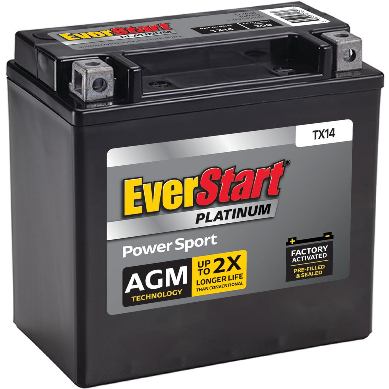 EverStart Premium AGM Power Sport Battery, Group Size TX14 12 Volt, 200 CCA