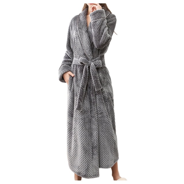 Baberdicy Robes for Women, Women's Robe Bathrobe Solid Coat Sleeved Long Clothes Winter Lengthened Splicing Home Color Robe