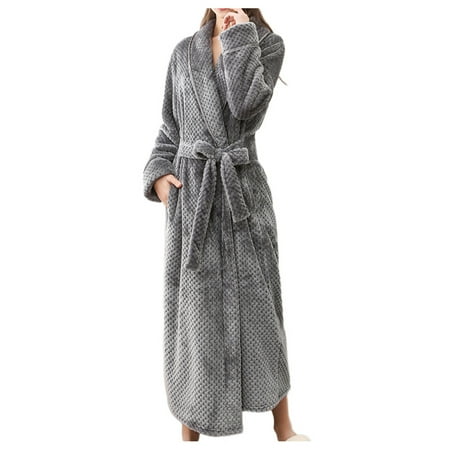 Yuhangmm Women s Robe Bathrobe Solid Coat Sleeved Long Clothes Winter Lengthened Splicing Home Color Leopard Lingerie for Women
