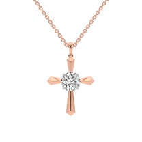 Lab Diamond Dangling Pendant Necklace For Women | 5 Carat IGI Certified Round Shape | Serenity Cross Lab Diamond Pendant In 18K Rose Gold | FG-VS1-VS2 Quality | Friendly Diamonds