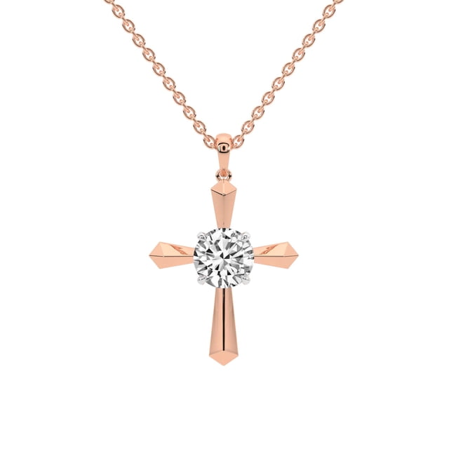 Collier Pendentif Suspendu en Diamant de Laboratoire pour Femmes / 5 Carats Certifié IGI Forme Ronde / Pendentif Croix Sérénité en Diamant de Laboratoire en Or Rose 14K / Qualité FG-VS1-VS2 / Friendly Diamonds