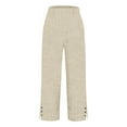 thumbnail image 6 of Capri Pants For Women High Waisted Long Striped Button Detail Capris Trousers Loose Fit Beige Lounge Pajama Pant L, 6 of 6