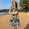 thumbnail image 4 of Cauagu Black Palm Leaves Print Summer Dresses for Women 2025 Loose Short Sleeve Casual Sundresses with Pockets, 4 of 6