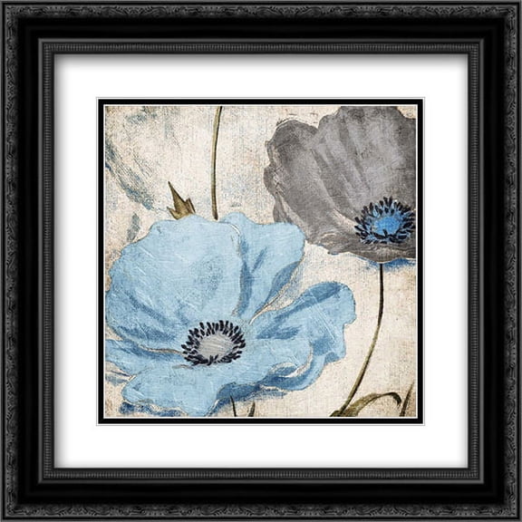 Soft Floral Blue Gray 2x Matted 20x20 Black Ornate Framed Art Print by Grey, Jace