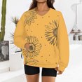 thumbnail image 2 of Women's Fashion Retro Floral Print Long-Sleeve V-Neck Sweatshirt with Dyed Effect Pattern, Unique Artistic Top for Women's Fashion Statement,Yellow,XL, 2 of 7