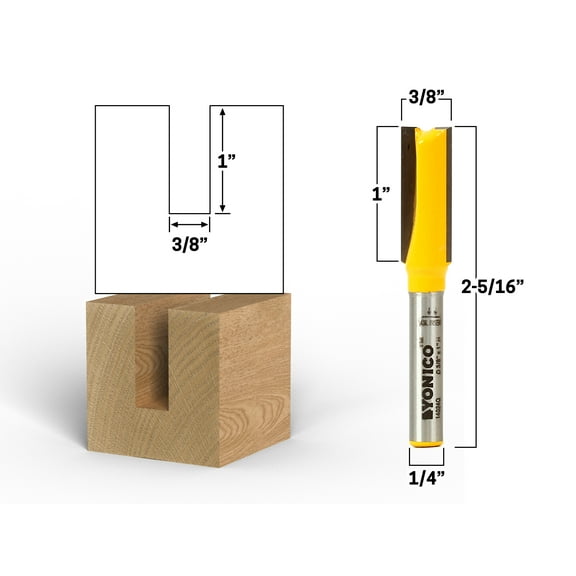 3/8" Diameter X 1" Height Straight Router Bit - 1/4" Shank - Yonico 14024q