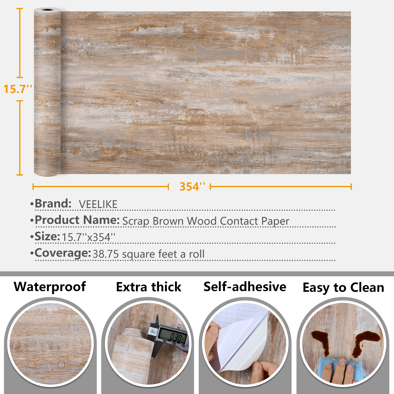 VEELIKE Grunge Wood Peel and Stick Wallpaper 15.7''x354'' Wood Peel and Stick Countertop Vinyl Wall Paper Removable Self Adhesive Brown Wood Grain Contact Paper for Countertops Desk Table Shelf Walls