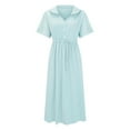 thumbnail image 5 of Dyfzdhu Linen Dresses for Women Summer Short Sleeve Button Down Shirt Dress V Neck Dressy Casual A-line Flowy Boho Dress Green, 5 of 9