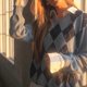 thumbnail image 2 of Women Long Sleeve V-Neck Sweater Preppy for England Style Argyle Plaid Print Pullover Top Casual Loose Retro Knitwear Ju L, 2 of 4