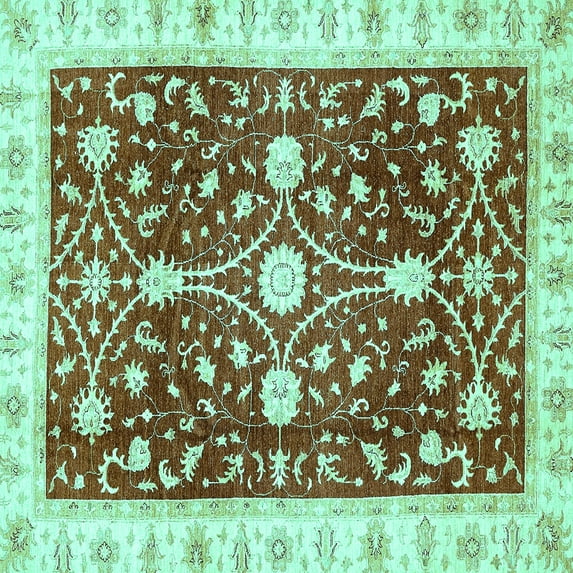 Ahgly Company Indoor Square Abstract Turquoise Blue Modern Area Rugs, 7' Square