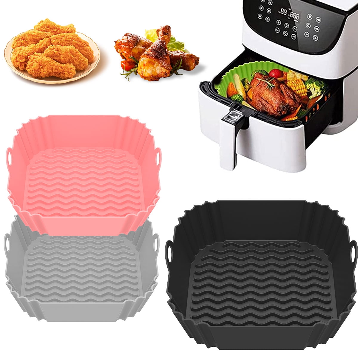 Dropship 2Pcs Air Fryer Silicone Pot Baskets Liners Non-Stick Safe Oven  Baking Tray Mats to Sell Online at a Lower Price