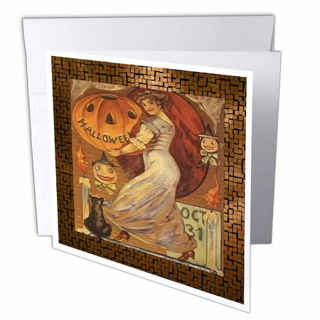 Light Up Jack O Lanterns 3dRose Vintage Halloween Lady holding Jack o Lantern, Greeting Cards, 6 x 6 inches, set of 12 ()